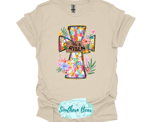 He Is Risen-Floral Cross