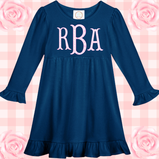 Pink Floral Fishtail Monogrammed Long Sleeved Ruffled dress