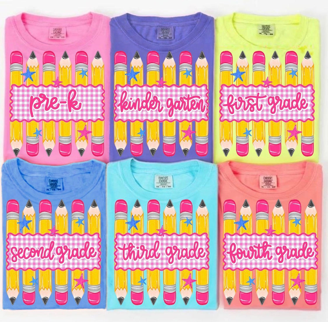 Pre-K to 4th Grade Pink Gingham stripe Pencil: Grade levels