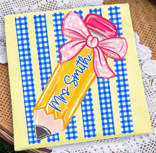 Striped back to school Pencil Bow