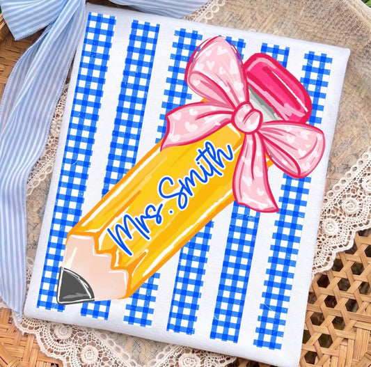 Striped back to school Pencil Bow