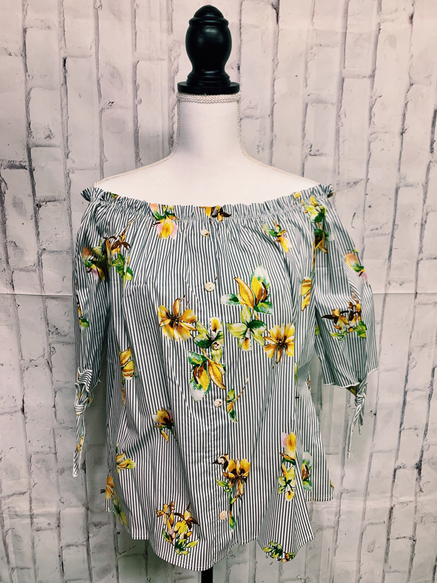 Striped floral off the shoulder blouse