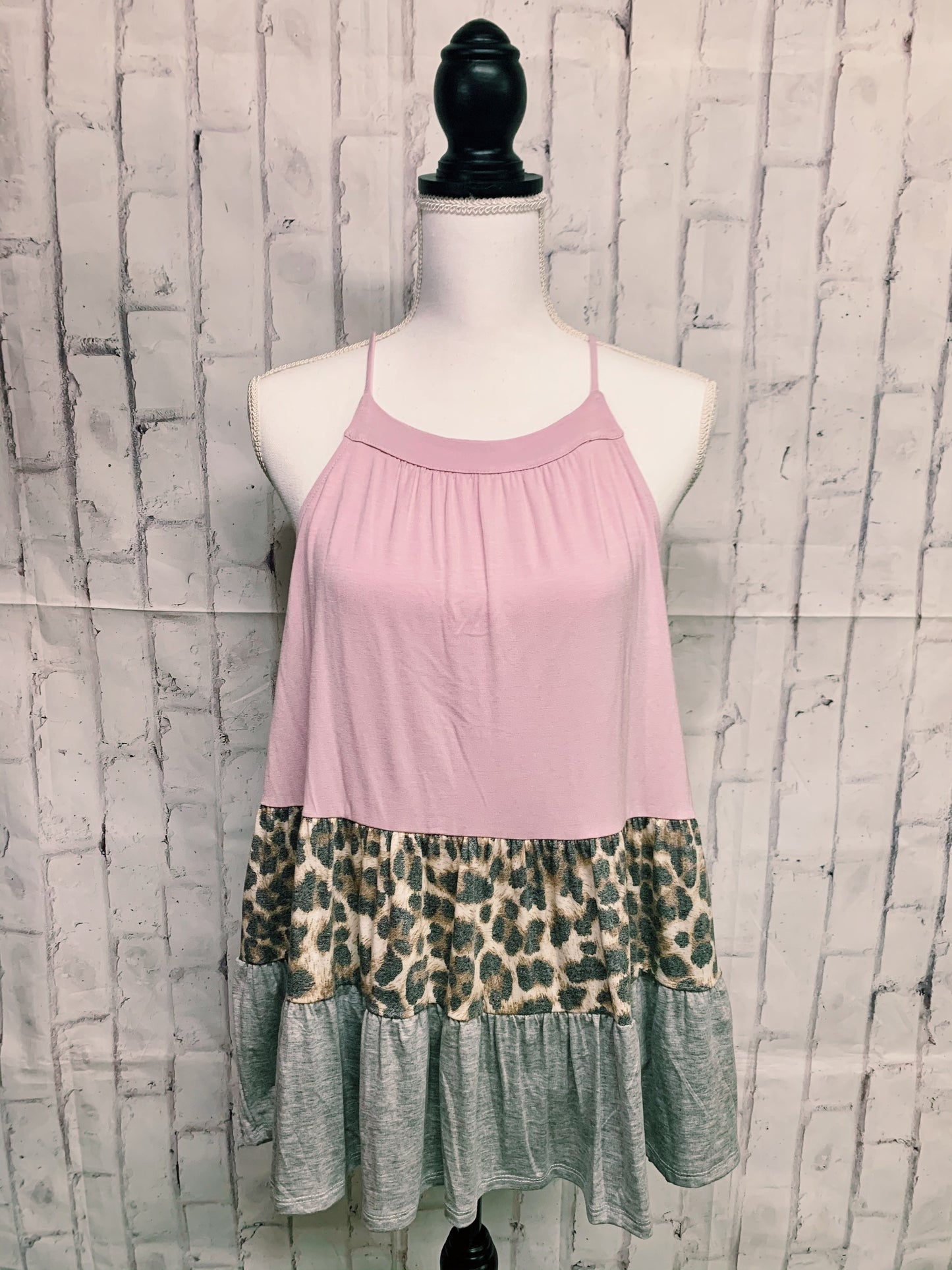 Pink Cheetah Gray Spaghetti strap