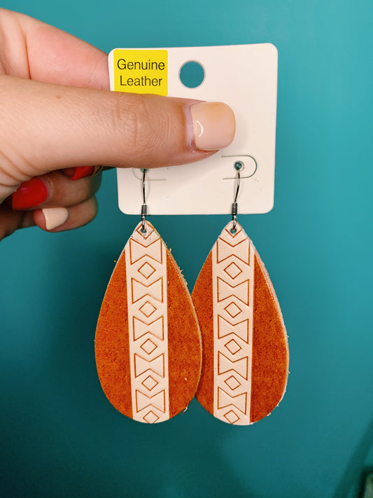 Leather aztec earrings