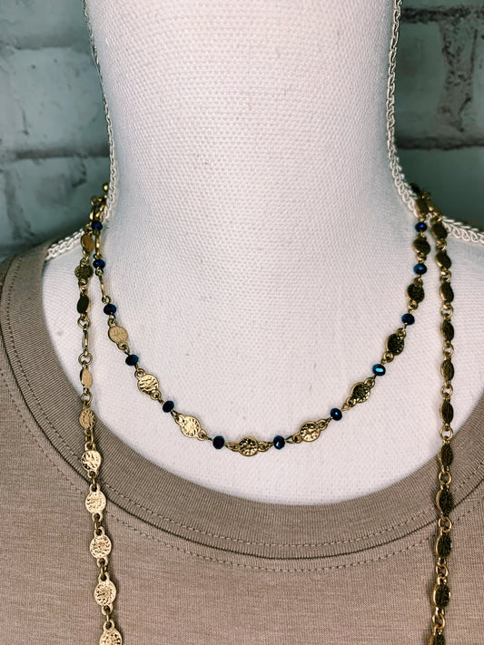 Midnight blue bead and gold-tone layered necklace
