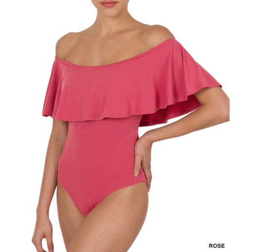 Ruffle off the shoulder bodysuit