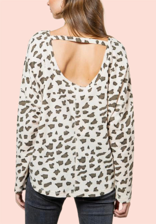 Leopard waffle knit top