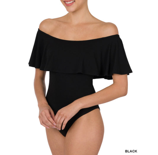 Ruffle off the shoulder bodysuit
