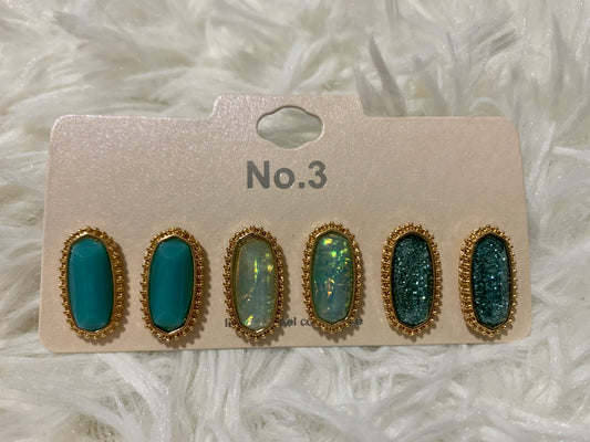 Green Iridescent 3 pair earring set