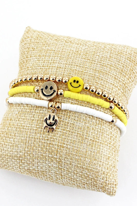 Smiley face stretch bracelet set