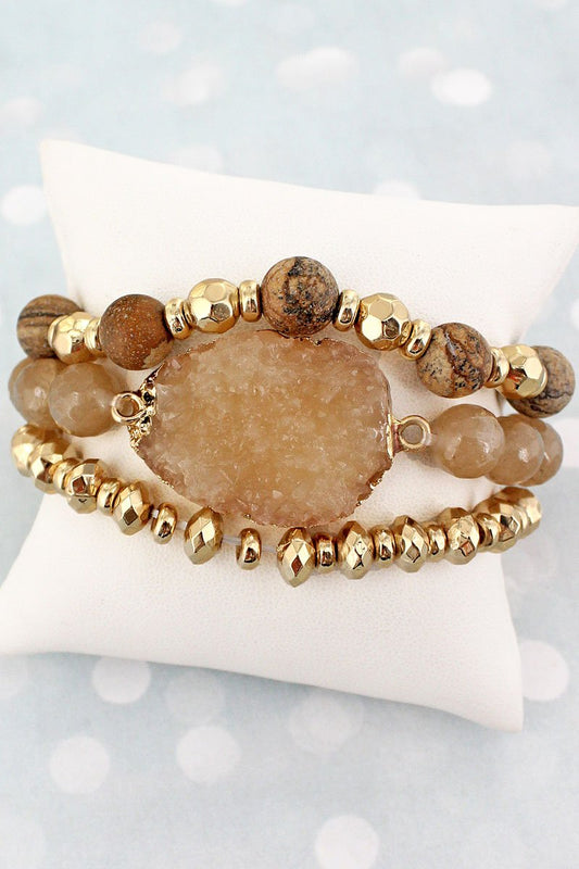 Druzy goldtone bracelet set