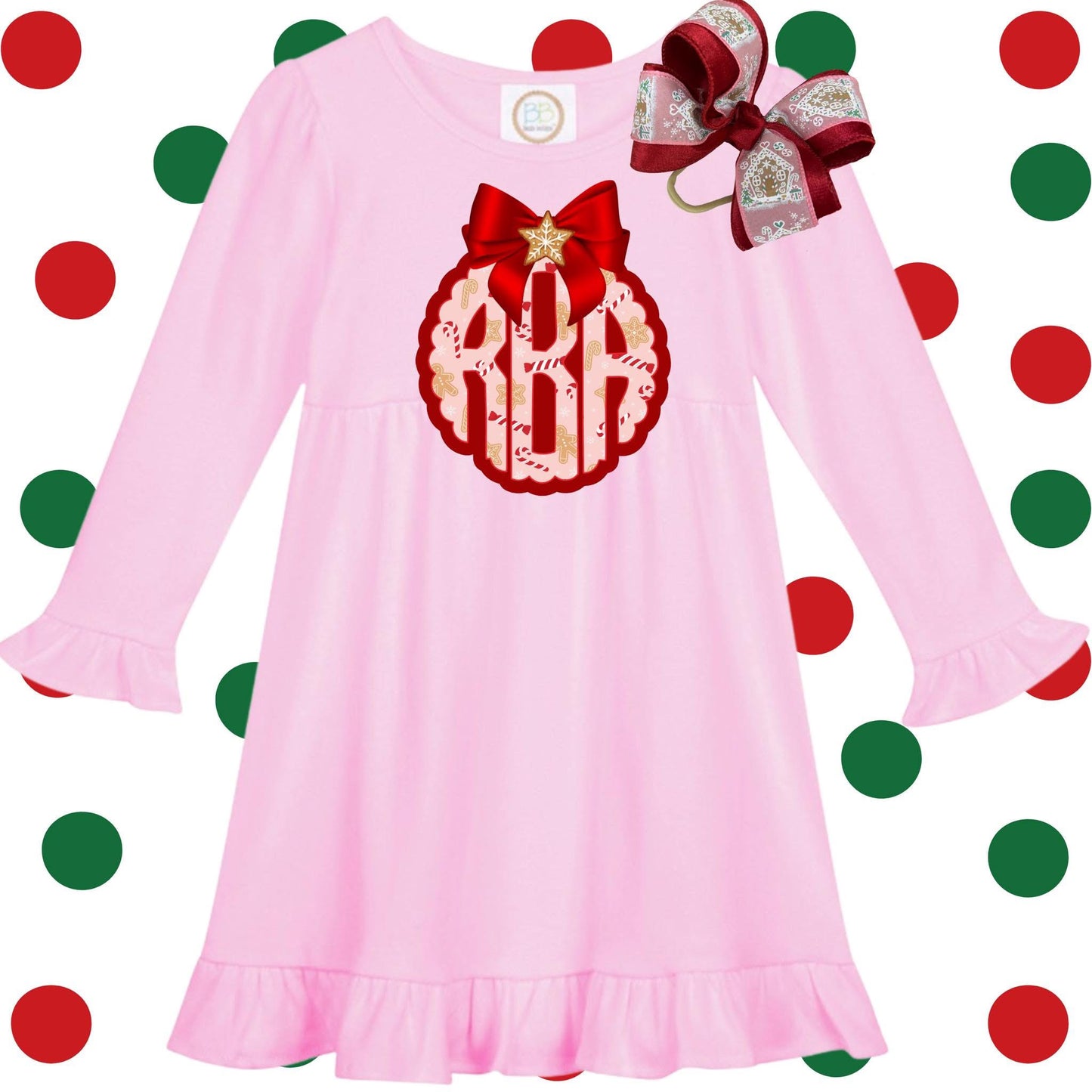 Monogrammed Long Sleeved Ruffled dress