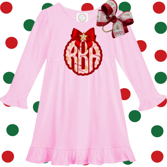 Monogrammed Long Sleeved Ruffled dress