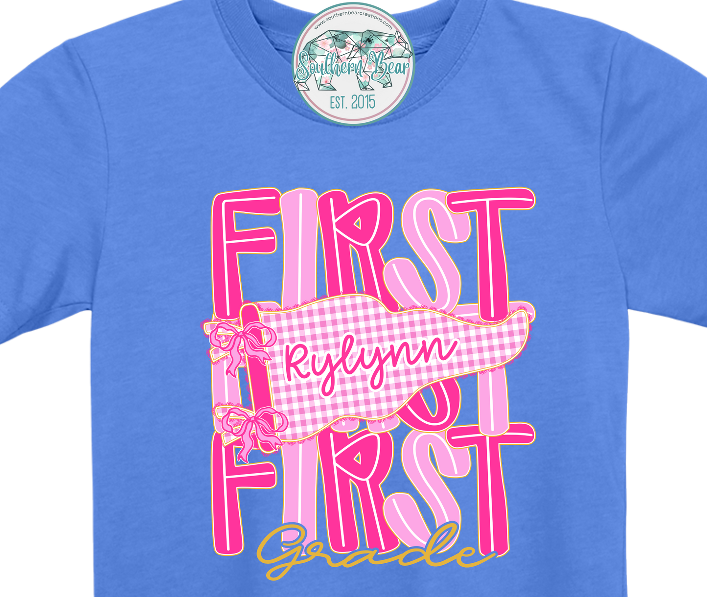 Pink gingham pennant flag: Pre-k to 4th Grade levels