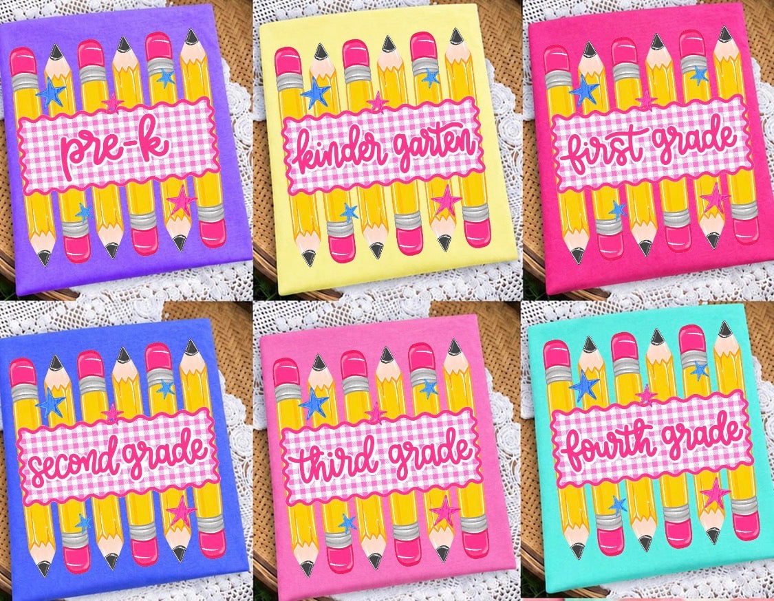 Pre-K to 4th Grade Pink Gingham stripe Pencil: Grade levels