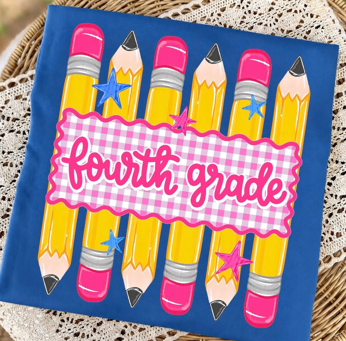 Pre-K to 4th Grade Pink Gingham stripe Pencil: Grade levels