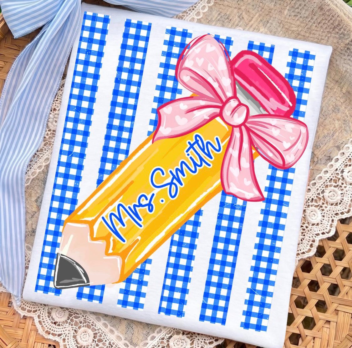Striped back to school Pencil Bow