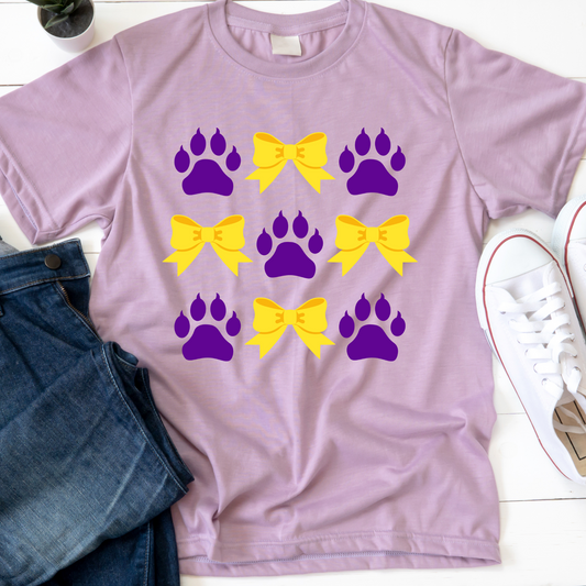 Purple/Gold Bows/Paws