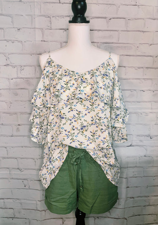 Floral cold shoulder blouse
