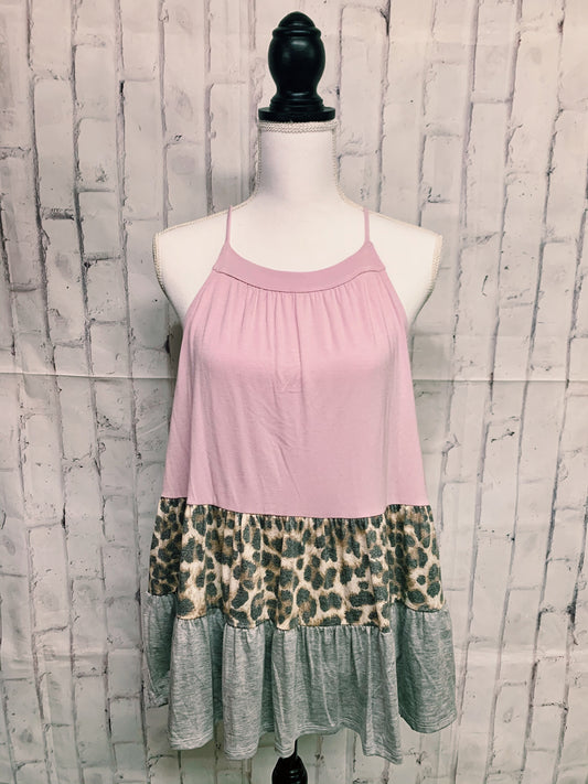 Pink Cheetah Gray Spaghetti strap