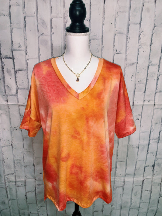 Orange-red tie-dye t-shirt